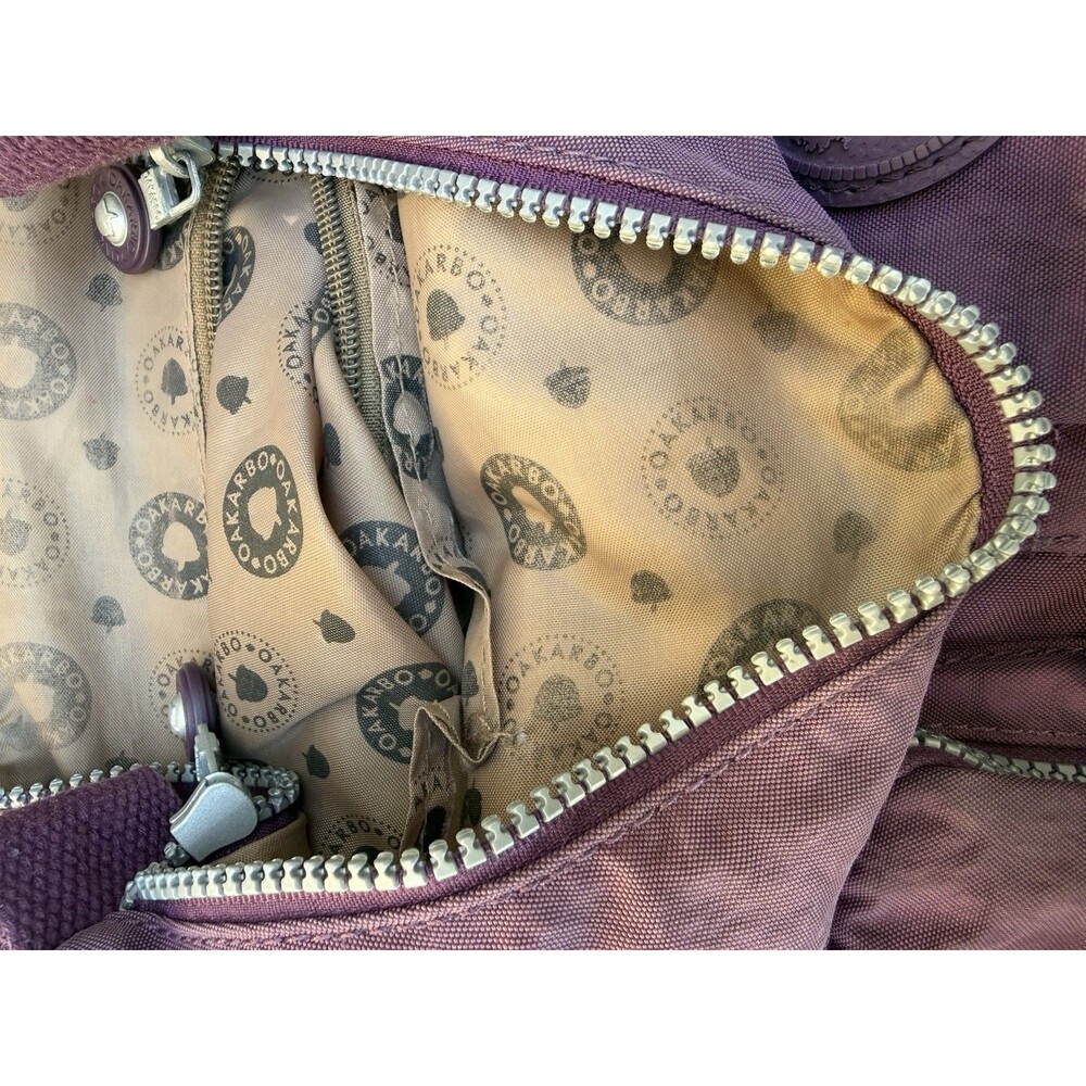 Women’s Oakarbo PURPLE Bag Crossbody Purse Lots Of Zippers Heavy Strap Nylon - Picture 5 of 6